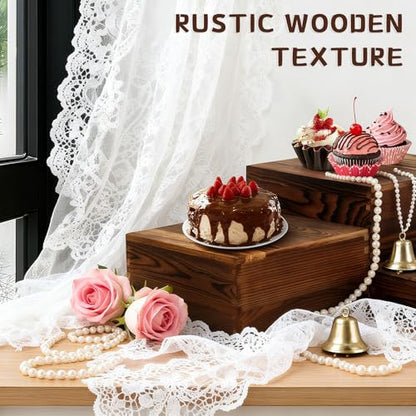 6 Pack Buffet Risers and Stands, Dessert Table Display Set with Mini Signs - color: Brown, size: 6 Pcs