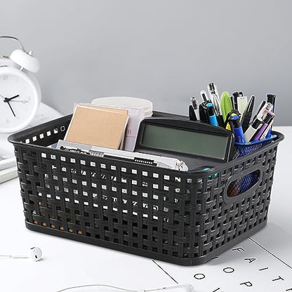 Sandmovie Black Plastic Rattan Storage Baskets, 6 Packs - color: Black