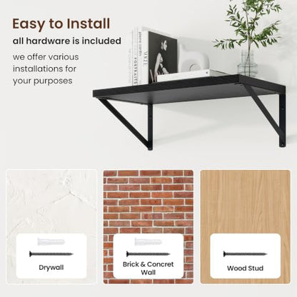 Axeman Deep Floating Shelves, 18'' x 10'' Black Wall Shelves Set of 2 - color: Black, size: 18W x 10D