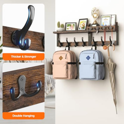 Evermagin 29" Coat Rack Wall Mount with Shelf for Entryway, Rustic Brown - color: Rustic Brown, size: 29 inch
