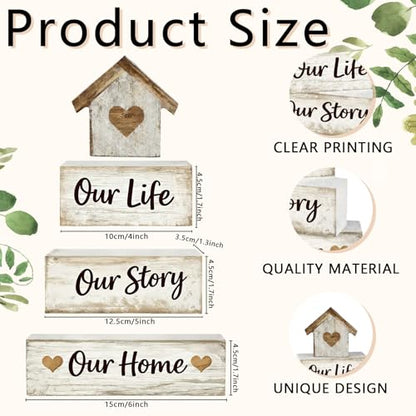 Farmhouse Tiered Tray Decor, 4pcs Our Life Our Story Our Home Table Decor - style: Family