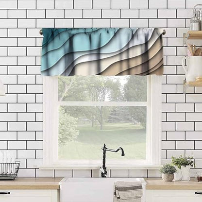 Teal Blue Beige Valance, Modern Geometric Abstract Brown Line Texture Print Blackout Rod Pocket Short Window Valance Curtain for Kitchen Cafe Bedroom Living Room, 54x18inch - color: Marble-25