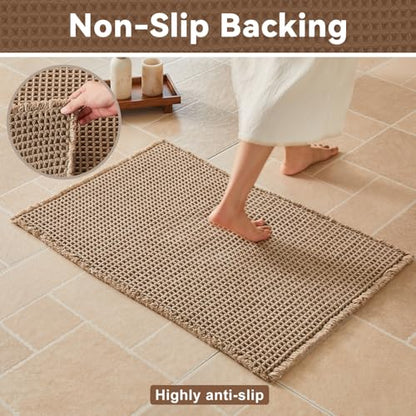 Triohero Waffle Bath Mat, Small Boho Bathroom Rugs Non Slip 16x24 Beige - color: Beige, size: 1'4" X 2' (Rectangular)