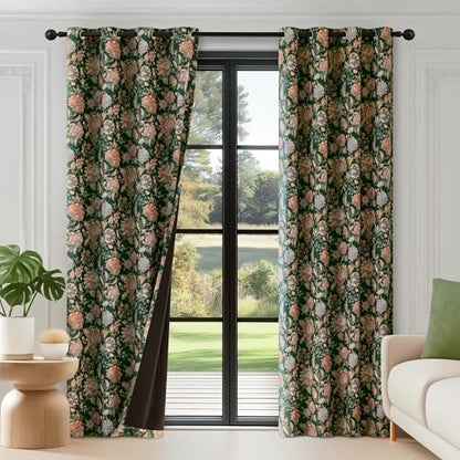 FMFUNCTEX Emerald Green Boho Blackout Floral Curtains, 72 Inches, 2 Panels - color: Emerald Green, size: 52"W x 72"L (Pack of 2)