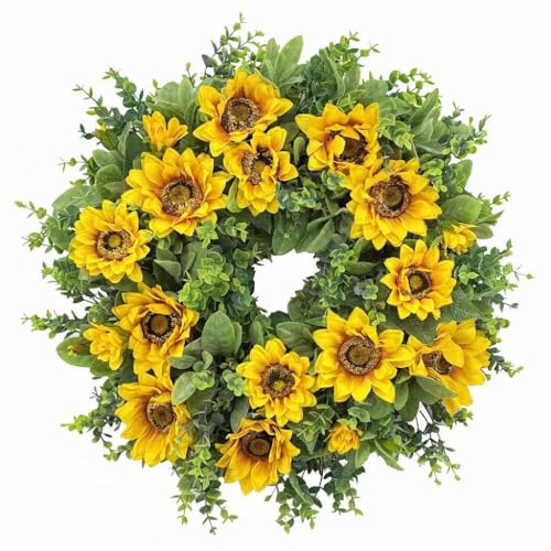 20" Sunflower Wreath, Spring Floral Wreath for Front Door Porch Decor