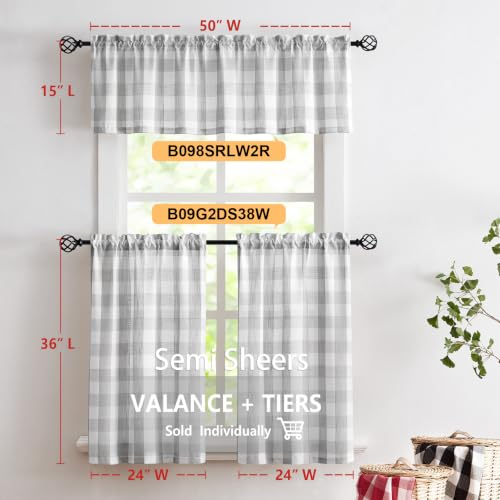 Grey White Buffalo Check Valance Curtain Farmhouse Kitchen Window 52x15" 1 - color: Grey and White, size: 50"W x 15"L (Pack of 1)