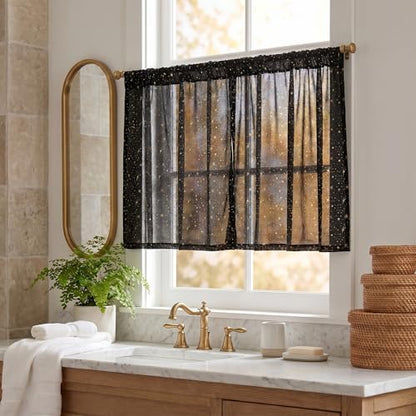 Horaldaily 2Pcs Black Tier Curtains 52x36in, Gold Sequin Star, Halloween - color: Black and Gold, size: 52"W x 36"L (Pack of 2)