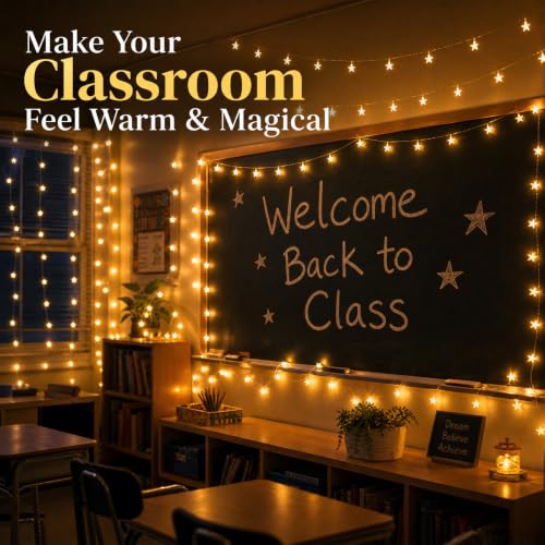 Star String Lights for Classroom Decor, 33 ft 100 LED Plug-in Fairy Lights