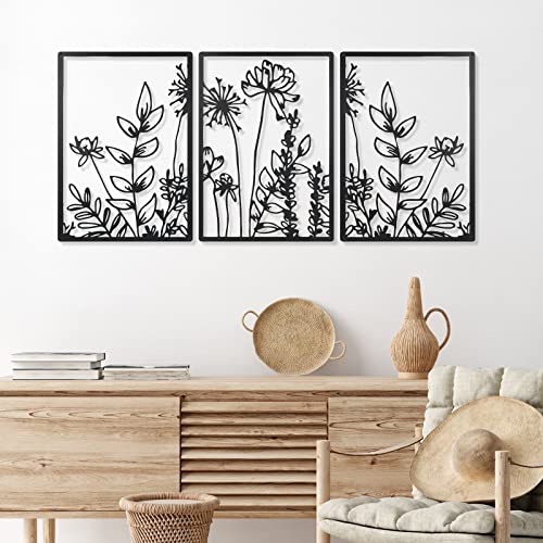 Therwen 3 Pcs Black Metal Wall Art Minimalist Floral Hanging,Cute Style - style: Cute Style
