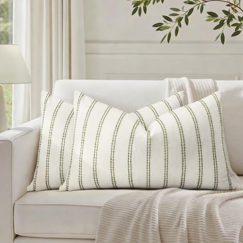 HOMEIDEAS Decorative Sage Green Throw Pillow Covers 20x12 Set of 2 - color: Sage Green Striped, size: 20" x 12" (Pack of 2)