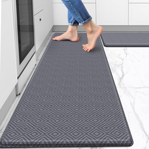 Kitchen Mat 2PCS Kitchen Rugs Cushioned Anti-Fatigue Rug Standing Desk Mat - color: Light Grey, size: 59"L x 17.3"W x 0.5"Th