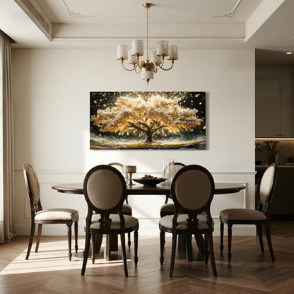 crmotu Tree of Life Large Wall Art, Golden Landscape Canvas Prints 20"x40" - color: Gold and Ivory, size: 40"L x 20"W