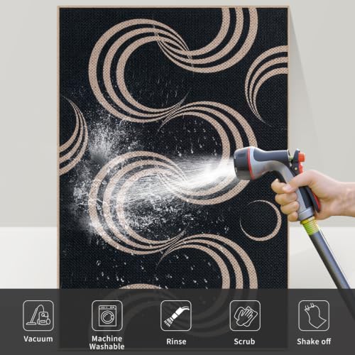 Tangsoo Easy Jute 5x7 Non-Slip Washable Rug,Large Area Rugs for Living Room - color: Black Arc, size: 5' x 7'(Rectangular)