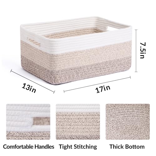 MiniArk Large Storage Baskets for Organizing, 17 x 13 x 7.5” Closet Shelf Baskets for Clothes Blanket Towels, Baby Nursery, Toy Bins Box, Woven Rope Basket, 3 Packs Gradient Brown - color: Gradient Brown, size: 3pcs-L17×W13×H7.5"