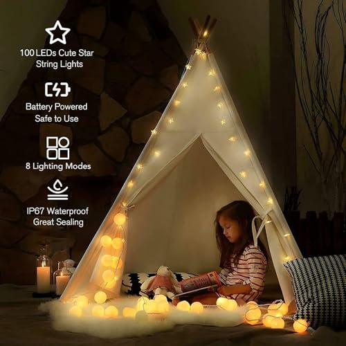 ANJAYLIA 100 LED 32FT Battery Operated Star Lights & Remote, Warm White - color: Warm White 33 FT