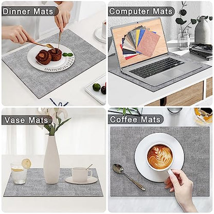Homaxy PU Faux Leather Placemats for Dining Table, Set of 6, Light Grey - color: Light Grey