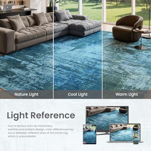Merelax 4x6 Blue Washable Area Rug Non-Slip Faux Wool Abstract Carpet - color: Blue, size: 4' x 6'(48''x72'')