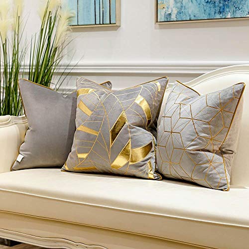 Avigers Throw Pillow Cover 18 x 18 Inch, Grey Gold, Velvet, Hidden Zipper - color: Grey,gold, size: 18" x 18" (Pack of 1)