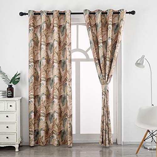 Autumn Dream Tropical Leaves Vintage Floral Grommet Top Blackout Farmhouse Curtains for Living Room, Bedroom, 1 Panel,52by84 inch - color: Brown Green Leaves, size: 52"W x 84"L (Pack of 1)
