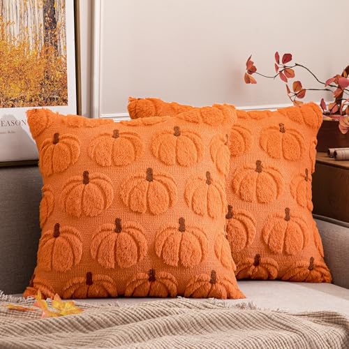 MIULEE Fall Pumpkin Pillow Covers Fall Decor Orang Brown Stem 18x18 - color: Orang Brown Stem, size: 18" x 18" (Pack of 2)