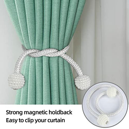 8 Pack Magnetic Curtain Tiebacks with Pearls,Modern Curtain Holdbacks Strap - color: White