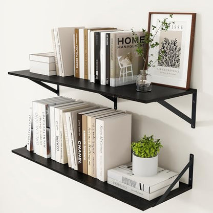 Heimlove 36W x 12D Deep Floating Shelves Set of 2 Black - color: Black With Black Metal Bracket, size: 36Wx12Dx5.8H