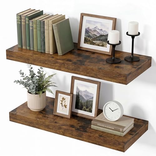 Vivelove Deep Floating Shelves, 16 x 8, Rustic Brown, Set of 2 - color: Rustic Brown, size: 16"Wx8"Dx1.4"H
