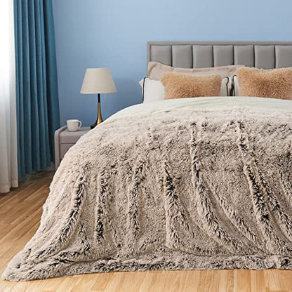 GONAAP Fuzzy Faux Fur Queen Blanket for Couch, Frosty Brown, 90"x90" - color: Frosty Brown, size: Queen(90"x90")