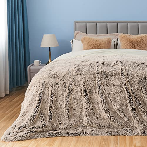 GONAAP Fuzzy Faux Fur Queen Blanket for Couch, Frosty Brown, 90"x90" - color: Frosty Brown, size: Queen(90"x90")