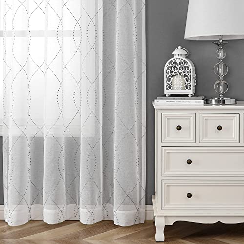 VISIONTEX White Sheer Curtains Grey Dots Moroccan Embroidered 72 Inches - color: Dots-grey, size: 54"W x 72"L (Pack of 2)