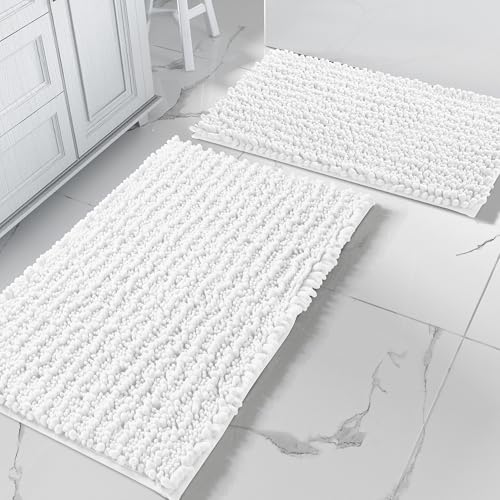 Yimobra White Bathroom Rugs Sets 2 Piece, Super Absorbent Bath Mat Set - color: White, size: 32''x20''+24''x17''