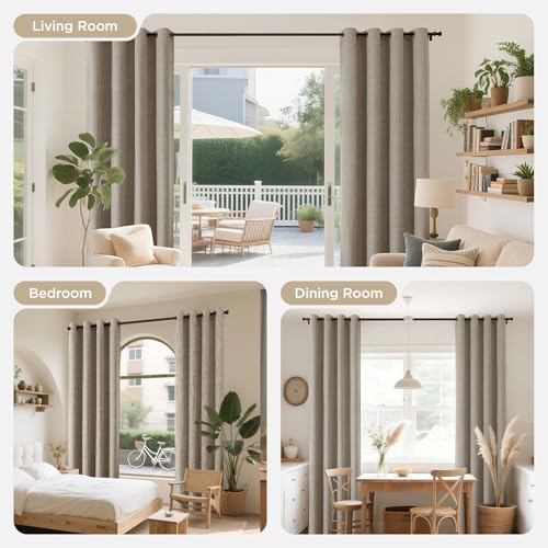 Joydeco Blackout Curtains 72 Inches Long 2 Panels with Grommet, Room Darkening Curtains for Bedroom, 100% Black Out Textured Thermal Drapes Privacy Protection 2 Panels Set(W52 x L72 Inch, Linen) - color: Linen, size: 52"W x 72"L (Pack of 2)