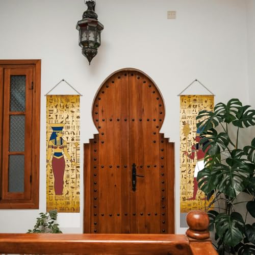 AHANDMAKER 2Pcs Egypt Hieroglyphic Tapestry, Ancient Egypt Hieroglyphic Vertical Wall Hanging, Egypt Theme Tassel Wall Tapestries Mystic Aesthetic Tapestry for Bedroom Living Room(45.7x13 Inch) - color: Egyptian