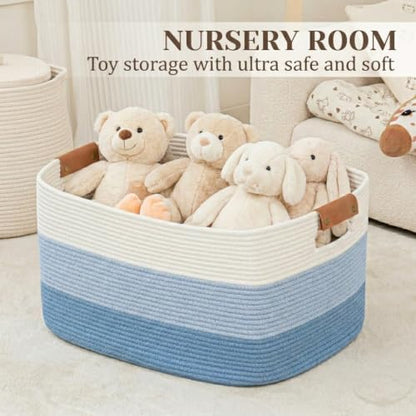 Danpinera 100L Extra Large Blanket Basket for Living Room, Gradient Blue - color: Gradient Blue, size: 108L