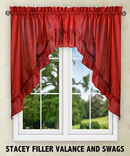 Ellis Curtain Stacey 54-by-13 Inch Ruffled Filler Valance (Red) - color: Red