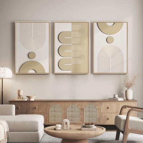 3D Large Framed Boho Neutral Abstract Wall Art for Living Room, 3 Piece - color: Neutral --C, size: 24"w X 36"h X 3pcs