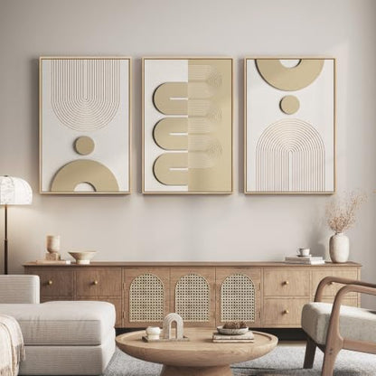 3D Large Framed Boho Neutral Abstract Wall Art for Living Room, 3 Piece - color: Neutral --C, size: 24"w X 36"h X 3pcs
