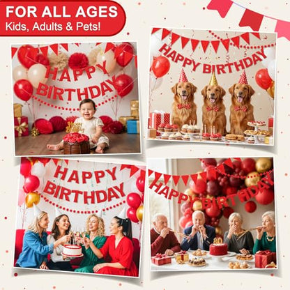 Pre-Strung Felt Happy Birthday Banner Red Garland Set - color: Red