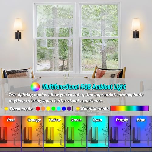 YHCDLAMP Battery Operated Wall Sconces Set of Two,Battery Operated Wall Lights with Remote, Fabric RGB Color Changing Dimmable Wall Lamp for Bedroom Living Room, Easy to Install (Color : Black) - color: Black