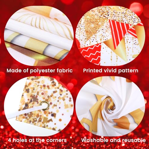 Red Gold Happy Anniversary Banner & Yard Sign with 18pcs 12" Latex Balloons for Wedding Party Supplies