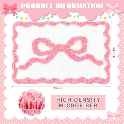 Tinideya Pink Bow Bathroom Rug 36" x 24" Scalloped Bow Bath Mat - color: Pink, size: 36" x 24" (Rectangular)