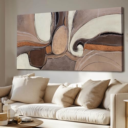 YETHEN WAL Earth Tone Abstract Wall Art Textured Canvas Prints Minimalist Wall Decor for Living Room Bedroom Office 24x48 Inch - color: Brown, size: 48"L x 24"W