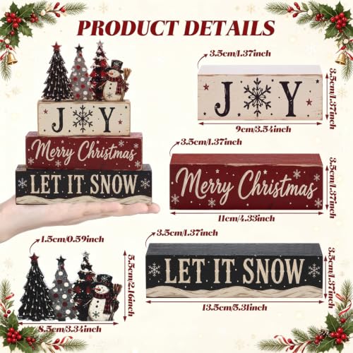 Amyhill 4 Pcs Christmas Vintage Tiered Tray Wooden Table Sign Decor - style: Snowman