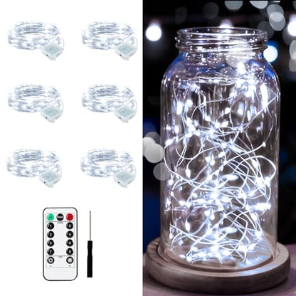 6 PCS White Fairy Lights with Remote 7ft 20 LED Light - color: White, size: 6 PCS