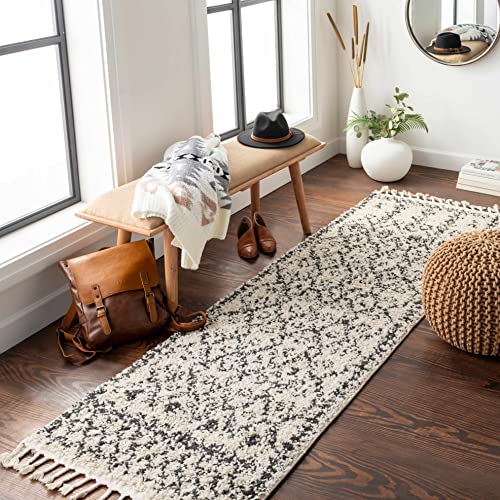 Hauteloom Masada Hallway, Kitchen Runner Rug - Geometric Diamond Trellis Lattice Border - Bohemian Moroccan Berber Boho Tribal - Plush Pile - Charcoal, Beige, Cream, Black, Ivory - 2'7" x 7'3" - color: Charcoal, Beige / Godalming, size: 2'7" x 7'3" (Runne