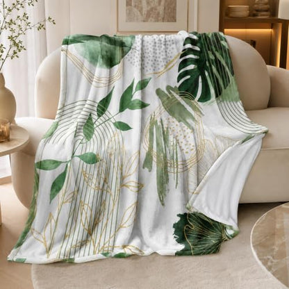 Sage Green Leaf Twin Blanket, 60x80 in - color: Green, size: 60"Wx80"L