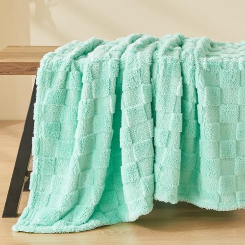 NEWCOSPLAY 3D Checkered Flannel Throw Blanket, Aqua Checkered, 50"x70" - color: Aqua Checkered, size: Throw(50"x70")