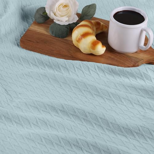Superior Diamond Weave All-Season Cotton Blanket, Cover for Home, Couch, Bed, Soft, Warm Blankets, Boho Aesthetic, Comfy, Cozy, and Cute Covers, Decorative Bedding Essentials, King, Aqua - color: Aqua, size: King