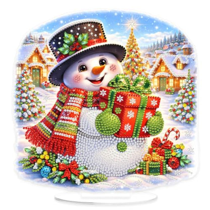 Yunzlly Stand Up Diamond Art Painting Kit, Desktop Gem Painting Ornament Kit for Adults, Tabletop Acrylic Diamond Board Painting (Christmas Snowman) - color: Christmas Snowman