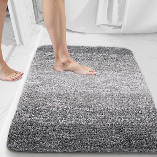Bathroom Rugs,Soft Microfiber Shaggy Bath Mats,24"x16" Grey - color: Grey, size: 1'4" x 2' (Rectangular)